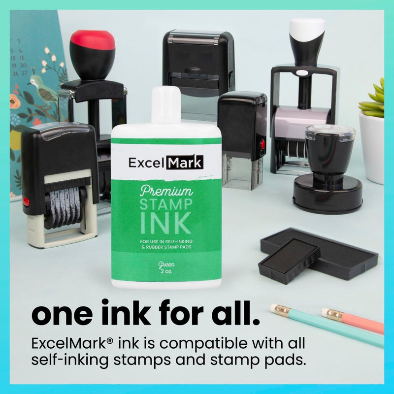 ExcelMark Self Inking Stamp Refill Ink - 2 oz. - Green Ink - Image 3